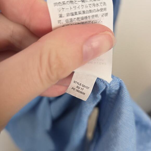 J. Crew Blue Linen Blend Chambray 3/4 Sleeve Coastal Beachy Scalloped Tunic Sz S - Picture 7 of 9